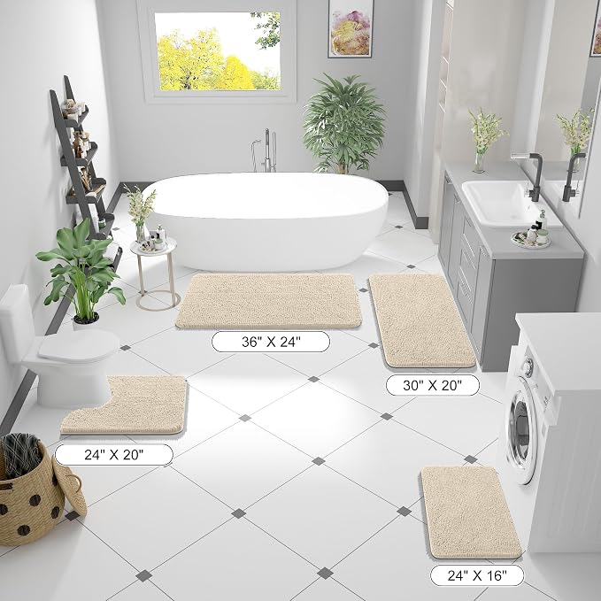 OLANLY Bathroom Rugs 36x24, Extra Soft Absorbent Chenille Bath Rugs | Sand, Quick-Drying Rubber Backing, Machine Washable Bath Mat for Bathroom Floor, Tub and Shower, Home Decor Accessories