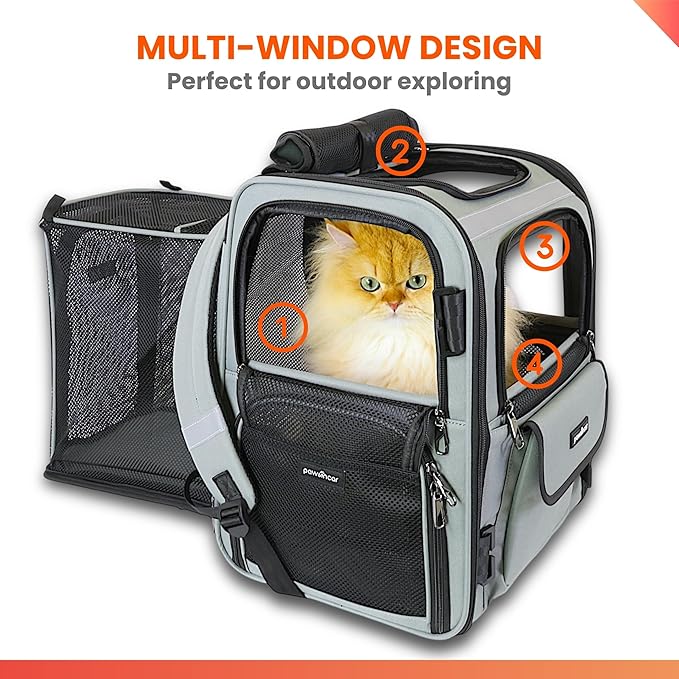 Crash-Tested Multi-Window & Expandable Cat Backpack Carrier | 2-in-1 Crash-Tested Portable Small Dog Car Seat & Pet Backpack Carrier | CPS Certified for Crash Protection & Safe Pet Travel