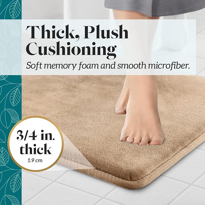 Memory Foam Bath Mat Non Slip Absorbent Super Cozy Velvet Bathroom Rug Carpet (20 inches X 32 inches, Beige)