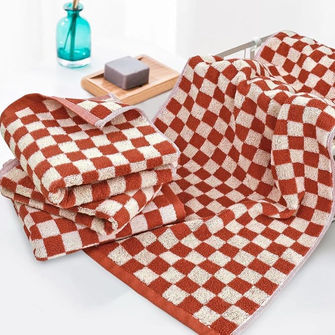 Checkered Hand Towel (13x29 Inches) - Kitchen Hand Towels Pack of 4, | Absorbent Cotton Rags for Bathroom Face Gym Fall Kitchen Towels