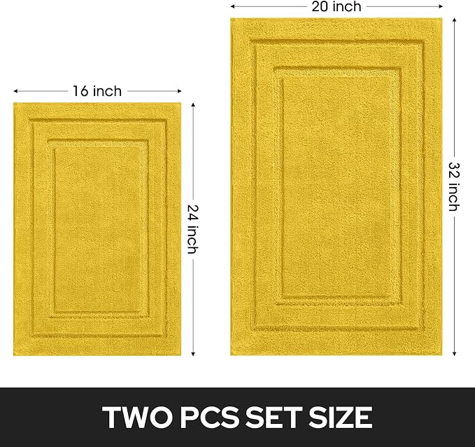 HOMEIDEAS Bathroom Rugs Sets 2 Piece, Super Soft Non Slip Bath Mat Yellow | Ultra Absorbent, Microfiber Machine Washable Bath Rug Set, for Bathroom, Tub, Shower 20" x 32" + 16" x 24"