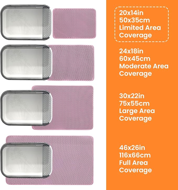 Small Cat Litter Mat, Double Layer Honeycomb Litter Box Mat | 20x14”, Reduces Litter Tracking, Waterproof, Non-Slip, Soft on Paws, Scratch Resistant, Easy to Clean, Pink