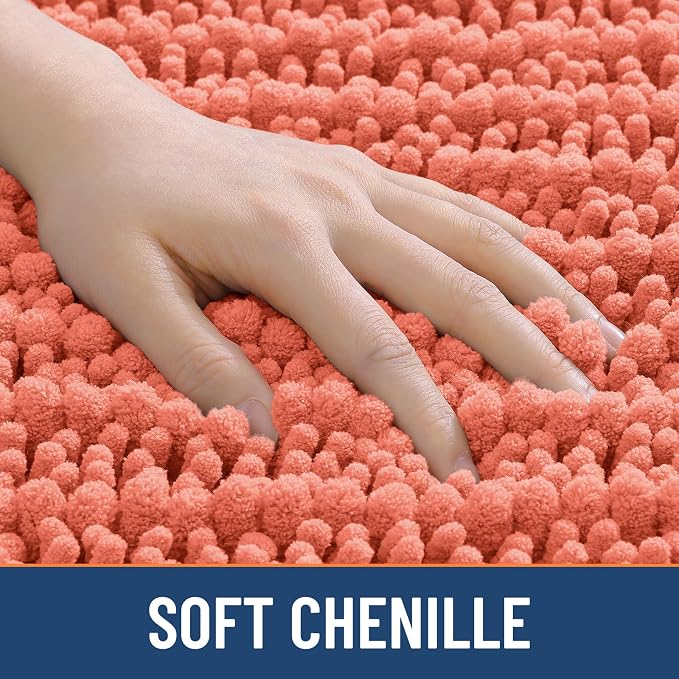 Smiry Bathroom Rugs 47X24, Extra Soft Rubber Backing Chenille Bath Mats | Coral Machine Washable Non Slip Quick Dry Bath Mats for Bathroom Floor, Tub, Shower, Home Decor Accessories