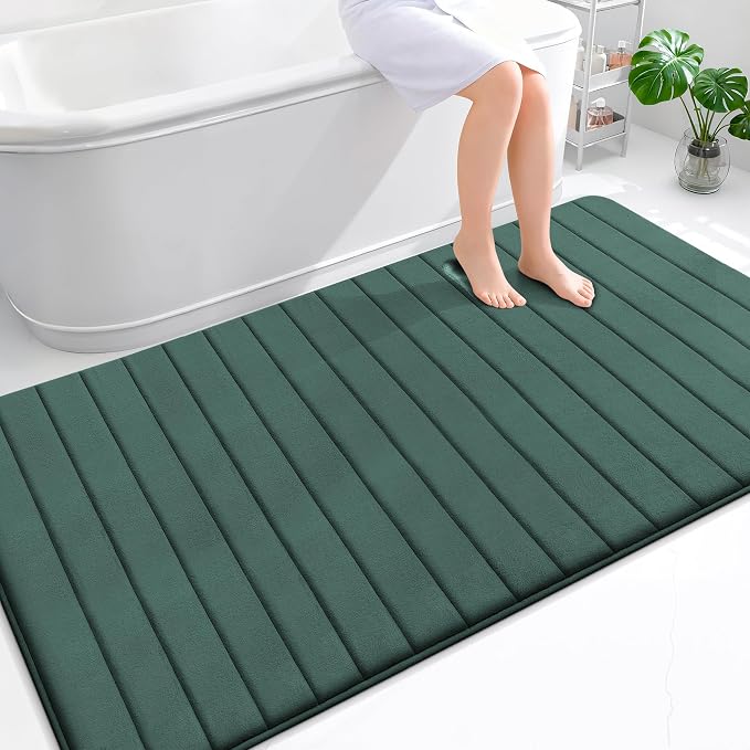 OLANLY Memory Foam Large Bath Mat 70x46, Super Soft Absorbent Bathroom Rugs | Blackish Green, Quick Dry Bath Rug, Machine Washable Shower Floor Mats, Bathmat Carpet for Bathroom Floor, Tub and Shower