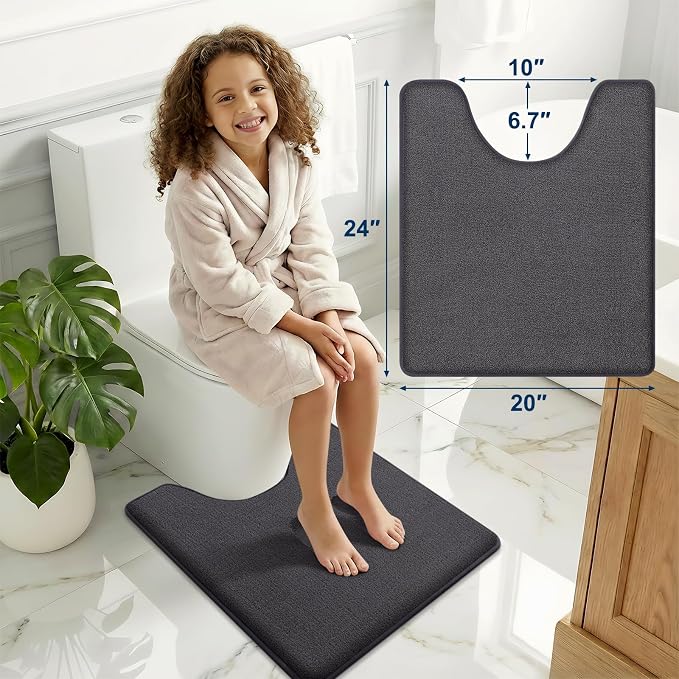 Smiry Memory Foam Toilet Rugs U Shaped 24x20, Extra Soft Bath Mat | Dary Grey Quick Dry, Machine Washable Bath Mats for Bathroom, Shower, Tub and Home Decor Accessories
