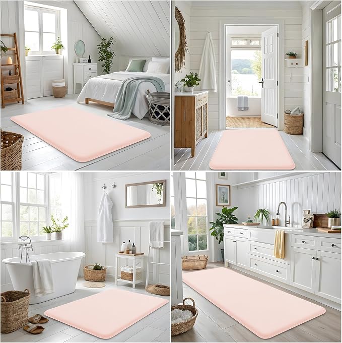 Smiry Memory Foam Bath Mat 70x24, Extra Soft and Absorbent Bathroom Rugs | Pink, Quick Dry Machine Washable Non-Slip Bath Mat for Bathroom Floor, Shower and Tub