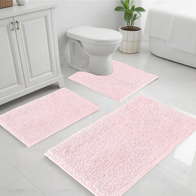 Bathroom Rugs Sets 3 Piece Non Slip Washable Bath Mat Set | Microfiber bath rug set with toilet mats for bathroom , Soft Absorbent toilet rug set TPR Rubber Backed bathroom floor mat