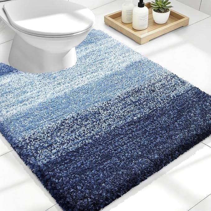 OLANLY Luxury Toilet Rugs U-Shaped 24x20, Soft Absorbent Microfiber Mat | Navy, Non-Slip Quick-Drying Rubber Backing, Machine Washable Plush Contour Bath Mat for Toilet Base, Home Decor Accessories