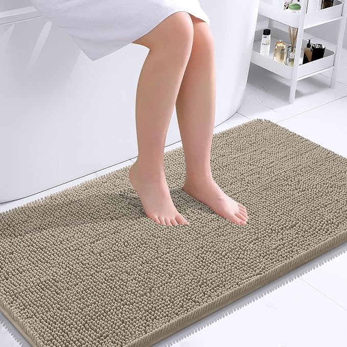 OLANLY Bathroom Runner Rugs 40x24, Extra Soft Absorbent Chenille Bath Rugs | Warm Taupe, Quick-Drying Rubber Backing, Washable Long Bath Mat for Bathroom Floor, Tub and Shower, Home Decor Accessories
