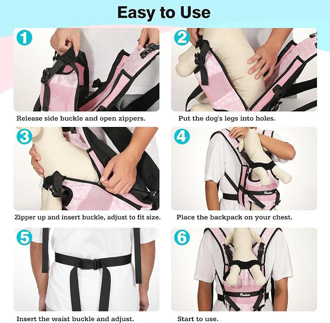 Pawaboo Pet Front Carrier Backpacks for Small Medium Dogs | Legs Out Easy-fit,Adjustable Straps,Hands-free,for Travel Hiking Cycling Camping Pink Daisy M