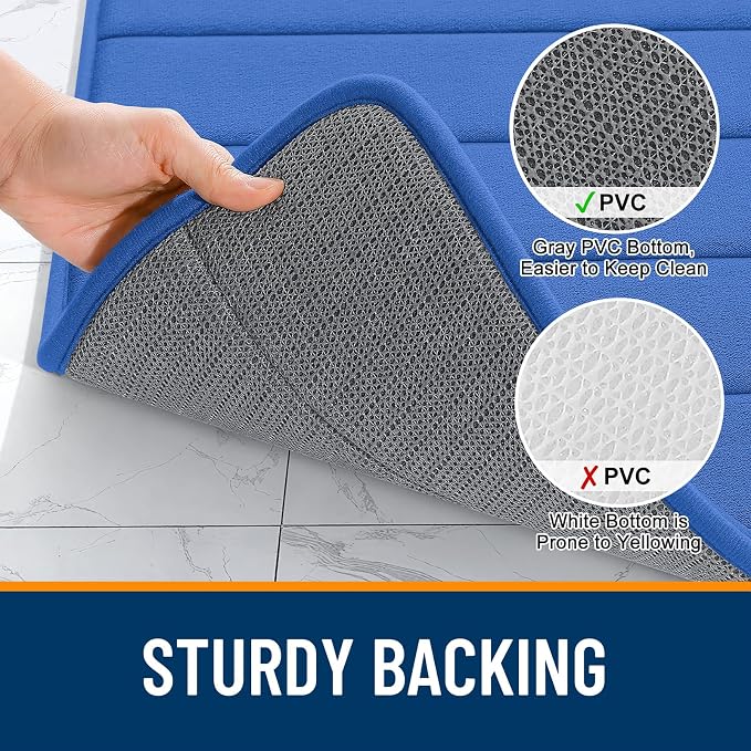 OLANLY Memory Foam Long Bathroom Rugs Runner 47x20, Super Soft Absorbent | Deep Navy Blue, Quick Dry Bath Mat, Machine Washable Shower Floor Rugs, Bathmat Carpet for Bathroom Floor, Tub and Shower