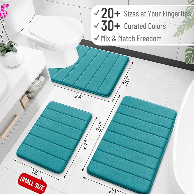 OLANLY Memory Foam Long Bathroom Rugs Runner 47x20, Super Soft Absorbent | Deep Lake, Quick Dry Bath Mat, Machine Washable Shower Floor Rugs, Bathmat Carpet for Bathroom Floor, Tub and Shower