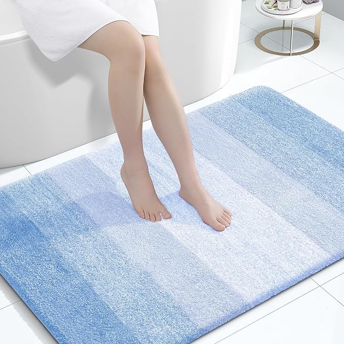OLANLY Large Bathroom Rugs 60x40, Extra Soft Absorbent Microfiber Bath Rugs | Light Blue, Non-Slip Quick-Drying Rubber Backing, Washable Plush Bath Mat for Floor, Tub and Shower, Home Decor Accessories