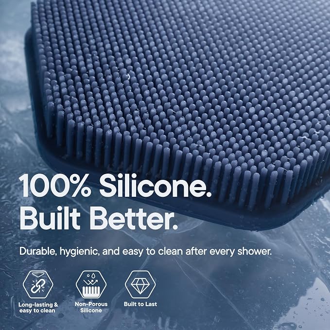 TOOLETRIES Silicone Back Scrubber for Shower, Bath Brush - Glacier | Long ergonomic handle and non-slip grip make exfoliating hard-to-reach areas simple and comfortable.