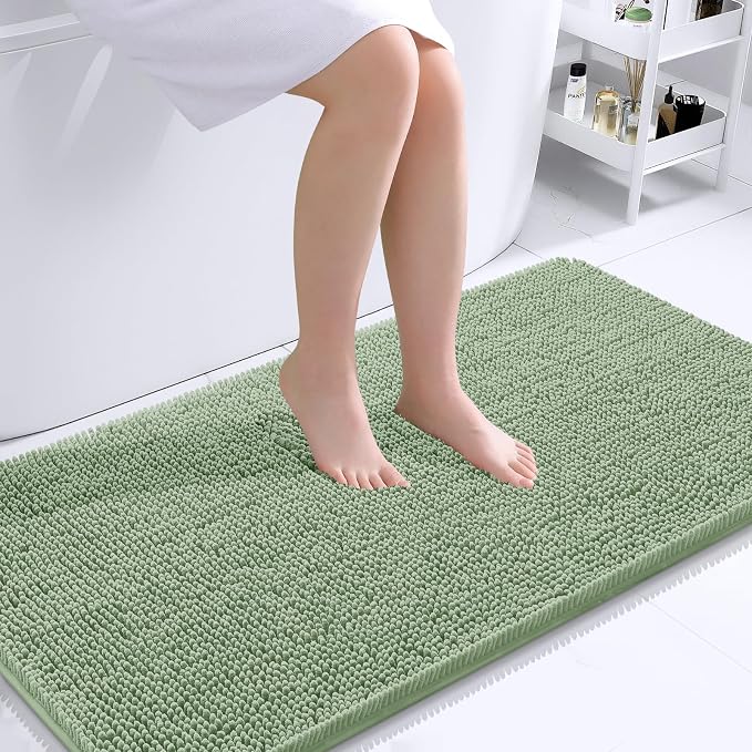 OLANLY Bathroom Runner Rugs 40x24, Extra Soft Absorbent Chenille Bath Rugs | Sage Green, Quick-Drying Rubber Backing, Washable Long Bath Mat for Bathroom Floor, Tub and Shower, Home Decor Accessories