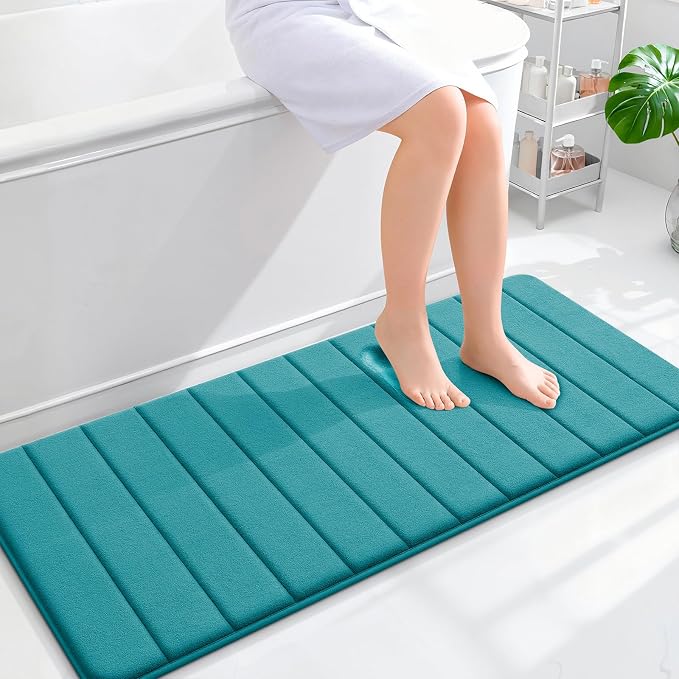 OLANLY Memory Foam Long Bathroom Rugs Runner 47x20, Super Soft Absorbent | Deep Lake, Quick Dry Bath Mat, Machine Washable Shower Floor Rugs, Bathmat Carpet for Bathroom Floor, Tub and Shower