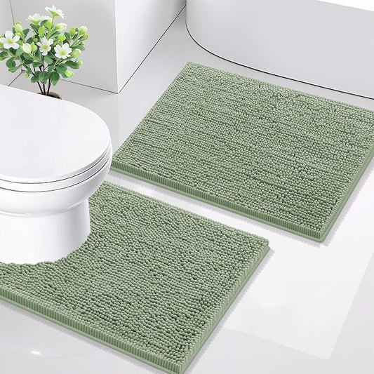 Smiry Bathroom Rugs Sets 2 Piece (24x16+ U Shape 24x20, Sage Green) | Soft Absorbent Machine Washable Non Slip Shaggy Bath Rug Set for Tub, Shower, and Floor, Home Decor
