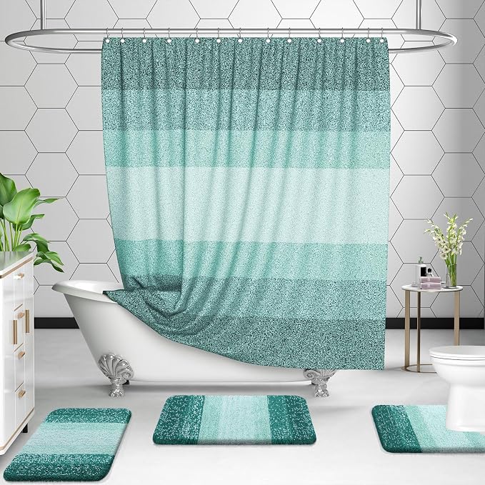 OLANLY Microfiber Bathroom Rugs Sets 3 Piece, 30"x20"+24"x16"+24"x20" | Blackish Green, Soft Absorbent Bath Mats and U-Shaped Contour Toilet Rug, Machine Wash Dry, Plush Bath Mat Set for Bathroom