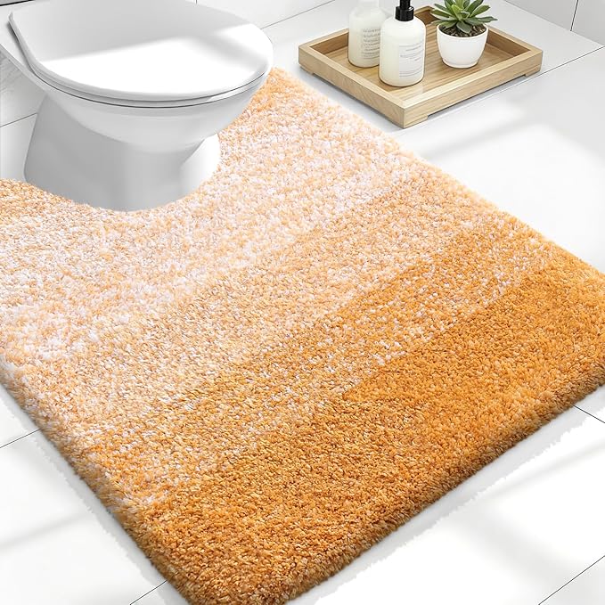 OLANLY Luxury Toilet Rugs U-Shaped 24x20, Soft Absorbent Microfiber Mat | Golden Yellow, Non-Slip Quick-Drying Rubber Backing, Washable Plush Contour Bath Mat for Toilet Base, Home Decor Accessories