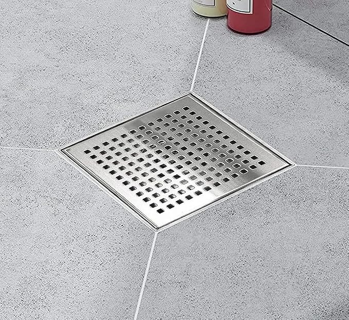 Square Shower Drain, Shower Drain 6 inch with Removable Grate Cover, Corrosion Resistant AISI 304 Stainless Steel Shower Floor Drain with Hair Catcher