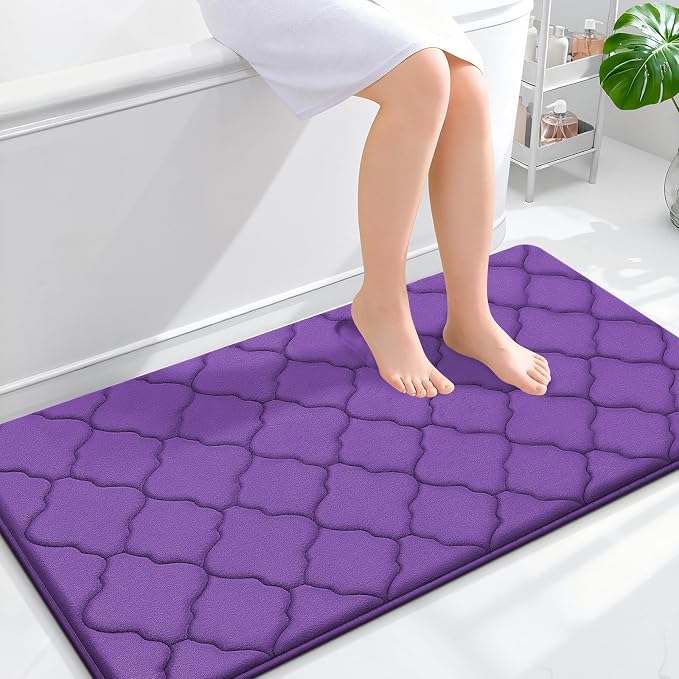 OLANLY Memory Foam Bath Mat Rug 44x24, Ultra Soft Bathroom Rugs, Purple | Thick Absorbent Carpet, Non-Slip Backing, Machine Washable, for Bathroom Floor, Tub, Shower and Home Decor Accessories