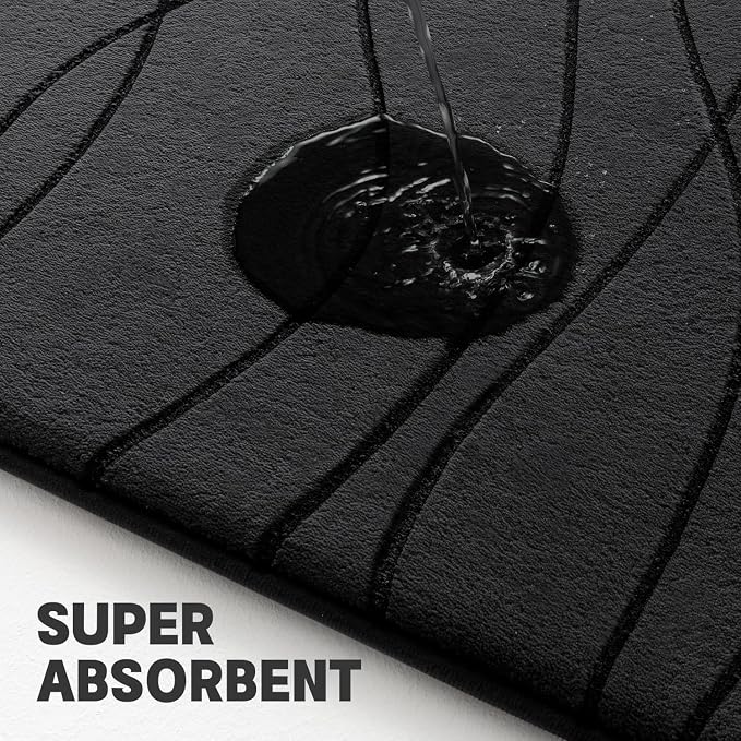 Bathroom Rugs Set 2 Piece, Memory Foam Bath Mat Black | 17x24& 20x32, Ultra Soft, Absorbent, Non-Slip, Machine Washable, for Bathroom, Sink and Toilet