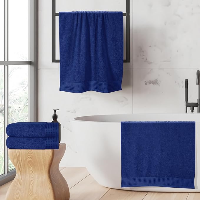 GLAMBURG Ultra Soft 4 Pack Oversized Bath Towel Set 27x54 inches, 100% Cotton Bath Towels, Highly Absorbant Compact Quickdry & Lightweight Towel, Ideal for Gym Travel Camp Pool - Navy Blue