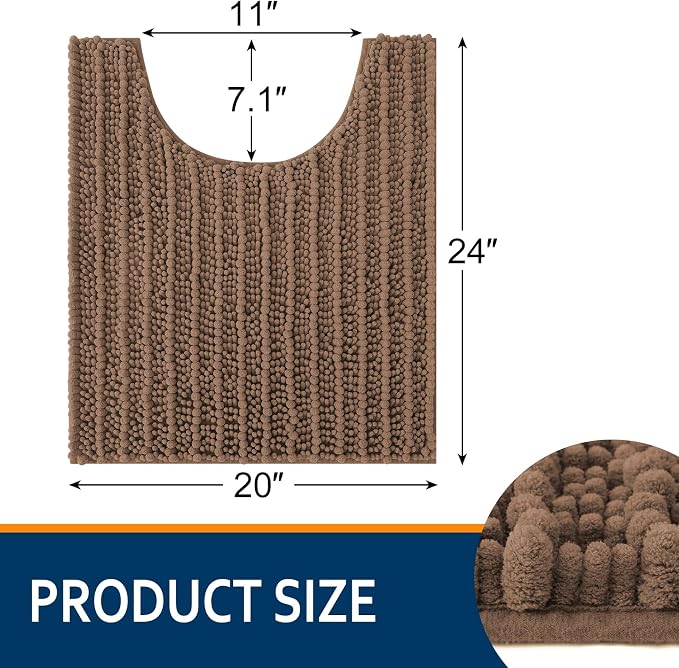 Smiry Bathroom Toilet Rugs U Shaped 24X20, Chenille Bath mats for Toilet | Mocha Extra Soft Absorbent Non Slip Rubber Backing Contour Bath Rugs for Toilet, Machine Washable Contoured Bath Mats
