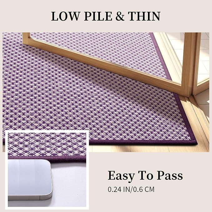YIHOUSE Thin Bath Mat Purple Bathroom Rugs Sets 5 Pieces, Non Slip Absorbent Bath Mats Quick Dry, Woven Braided Rugs Washable, Rubber Tapetes para Baño for Bathroom Toilet,Bathtub