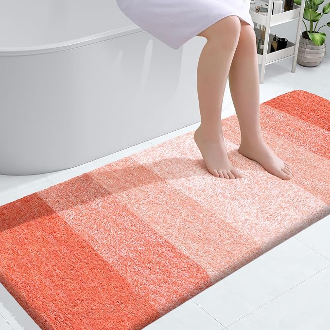 OLANLY Bathroom Runner Rug 54x24, Extra Soft Absorbent Microfiber Bath Rugs | Coral, Non-Slip Quick-Drying Rubber Backing, Machine Washable Long Bath Mat for Floor, Tub and Shower, Home Decor Accessories