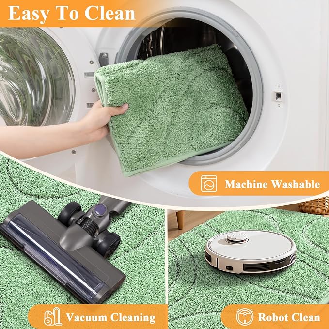 HEBE Bathroom Rugs Sets 5 Piece, Non Slip Washable Absorbent Bath Mat Set | Super Soft Plush Microfiber Bathroom Mats with Runner Set, Solid Bathmat with U-Shaped Toilet Rug Cover Set for Tub, Shower