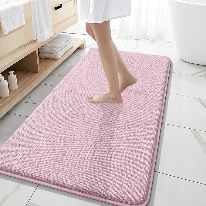OLANLY Memory Foam Bathroom Runner Rugs 47x20, Long Bath Mats, Dusty Rose | Soft Quick Dry Bath Rugs, Non-Slip, Absorbent Machine Washable Mat for Bathroom Floor, Tub and Shower, Home Decor Accessories