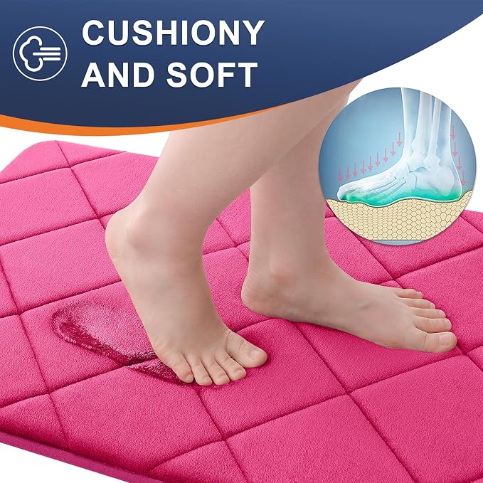 OLANLY Memory Foam Bath Mat 44x24, Ultra Soft and Absorbent Bathroom Rugs | Deep Pink, Quick Dry, Machine Washable Shower Bath Rugs, Comfortable Bath Carpet for Bathroom Floor, Tub and Shower