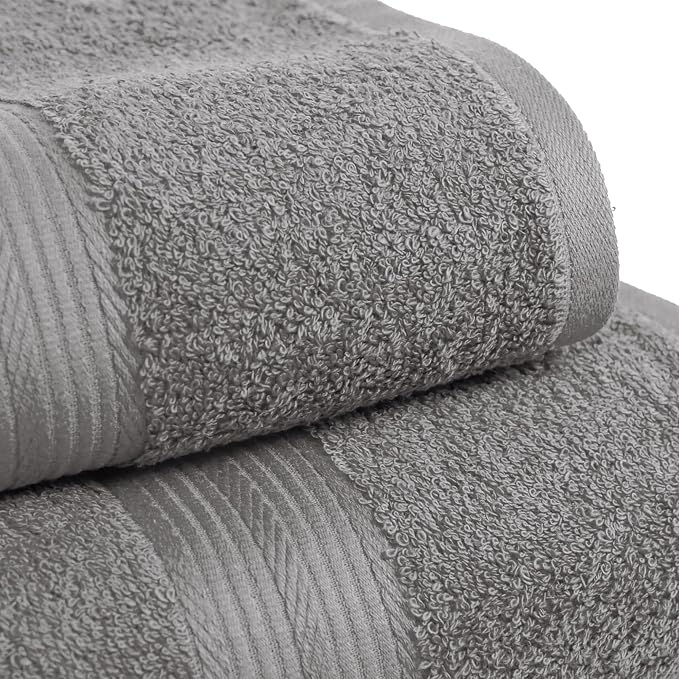 Amazon Basics 6-Piece Fade-Resistant 100% Cotton Towel Set for Bathroom, Soft and Absorbent, 2 Bath Towels, 2 Hand Towels, 2 Washcloths, Gray