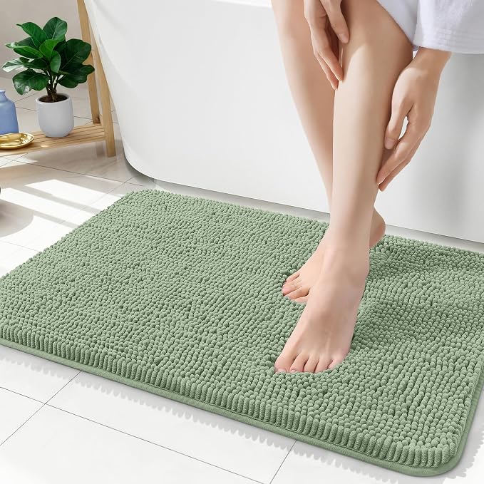OLANLY Bathroom Rugs 35x24, Extra Soft Absorbent Chenille Bath Rugs | Sage Green, Quick-Drying Rubber Backing, Machine Washable Bath Mat for Bathroom Floor, Tub and Shower, Home Decor Accessories