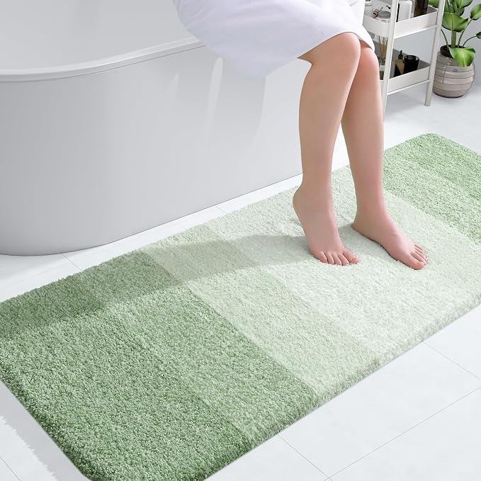 OLANLY Bathroom Runner Rug 54x24, Extra Soft Absorbent Microfiber Bath Rugs | Sage Green, Non-Slip Quick-Drying Rubber Backing, Washable Long Bath Mat for Floor, Tub and Shower, Home Decor