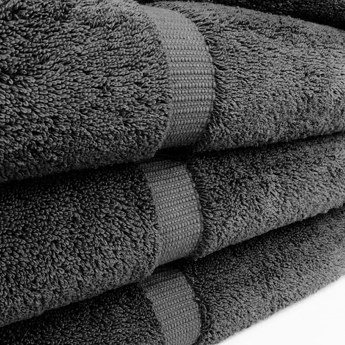 Chakir Turkish Linens 100% Cotton 4-Pack Bath Towels 30x60, Dark Gray | 100% cotton bath towels, 30x60 extra large, OEKO-TEX certified, soft plush and absorbent