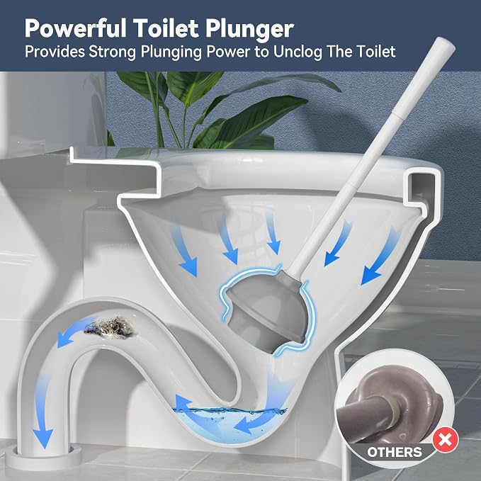TRENTI Toilet Plunger with Holder, Plunger with Holder for 5.3-inch Toilet Drain, Plungers for Bathroom with Holder, Toilet Plunger Heavy Duty (2, White)