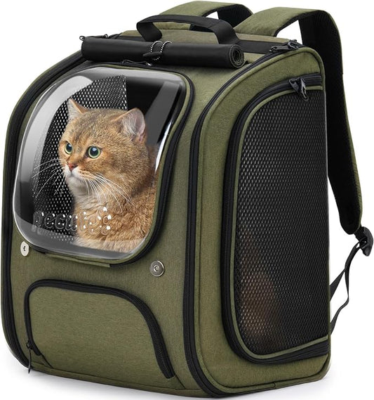 Pecute Cat Backpack Carrier,Large Space Dog Bubble Backpack,Ergonomic,Green | Bubble Transparent Window,Sunshade Curtain,Safety Rope,Sturdy,Large Mesh for Breathability,Suitable for Outdoor,Vet