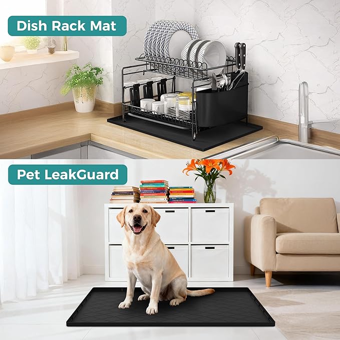 URMONA 34" x 19" Waterproof Silicone Mat in Multiple Sizes & Colors, Under Sink Mat for Kitchen & Bathroom, Pet Food Pad for Dogs & Cats, Kitchen Cabinet Liner, Multi-Purpose for Storage(Beige)