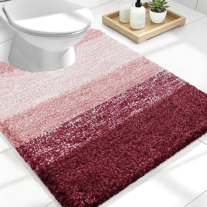 OLANLY Luxury Toilet Rugs U-Shaped 24x20, Soft Absorbent Microfiber Mat | Red, Non-Slip Quick-Drying Rubber Backing, Machine Washable Plush Contour Bath Mat for Toilet Base, Home Decor Accessories
