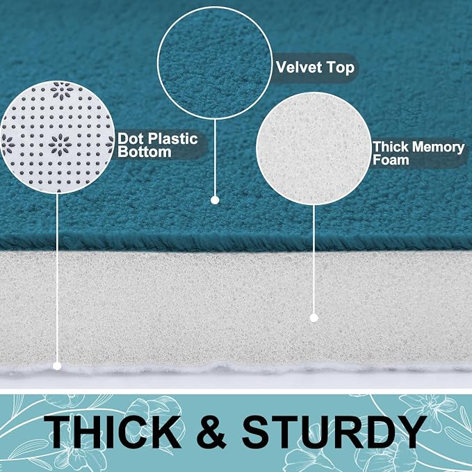 Smiry Memory Foam Bath Mat 47x24, Extra Soft and Absorbent Bathroom Rugs | Peacock Blue, Quick Dry Machine Washable Non-Slip Bath Mat for Bathroom Floor, Shower and Tub