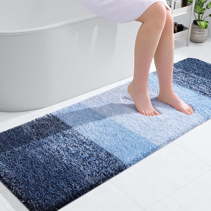 OLANLY Bathroom Runner Rug 59x20, Extra Soft Absorbent Microfiber Bath Rugs | Navy, Non-Slip Quick-Drying Rubber Backing, Machine Washable Long Bath Mat for Floor, Tub and Shower, Home Decor Accessories