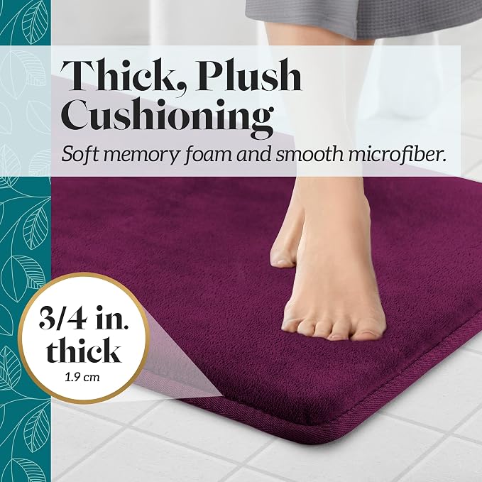 Memory Foam Bath Mat Non Slip Absorbent Super Cozy Velvet Bathroom Rug Carpet (24 inches X 48 inches, Eggplant)