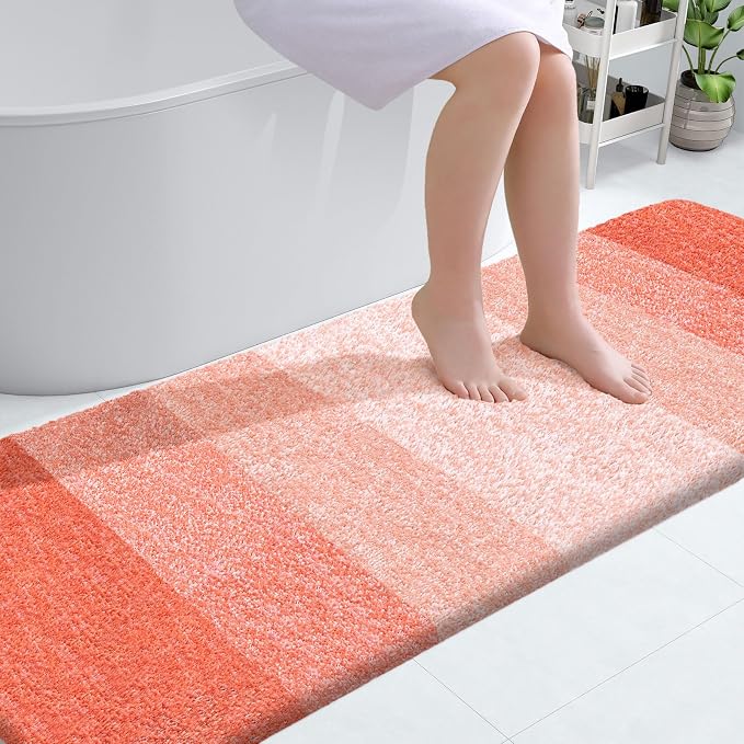 OLANLY Bathroom Runner Rug 70x24, Extra Soft Absorbent Microfiber Bath Rugs | Coral, Non-Slip Quick-Drying Rubber Backing, Machine Washable Long Bath Mat for Floor, Tub and Shower, Home Decor Accessories