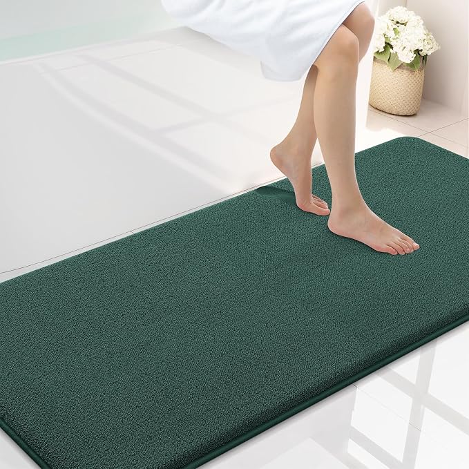 Smiry Memory Foam Bath Mat 59x24, Extra Soft Absorbent Bathroom Rugs | Green Quick Dry, Machine Washable Bath Mats for Bathroom, Shower, Tub and Home Decor Accessories