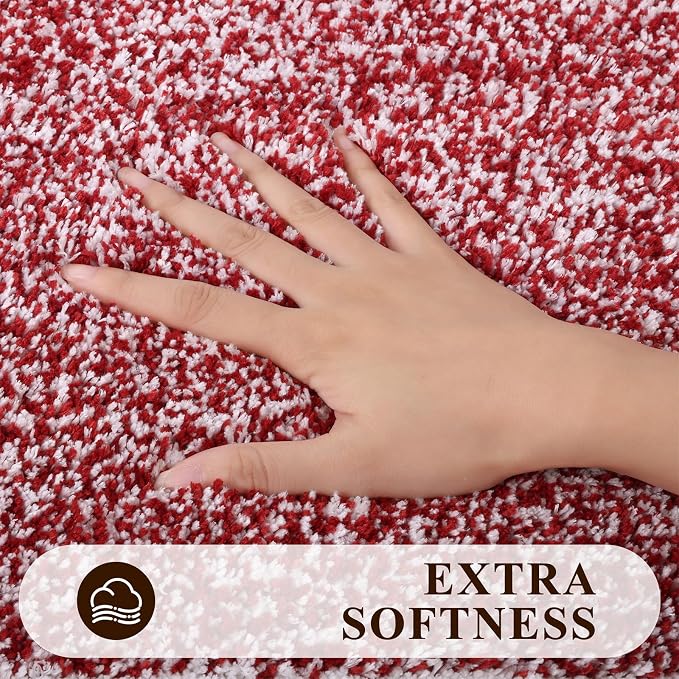Pauwer Bathroom Rugs 3 Piece Set, Non Slip Washable Bath Mat, Red | Soft Plush Microfiber, Super Absorbent Floor Carpet, U Shaped Toilet Mats, Quick Dry, Shaggy Shower Rugs Runners