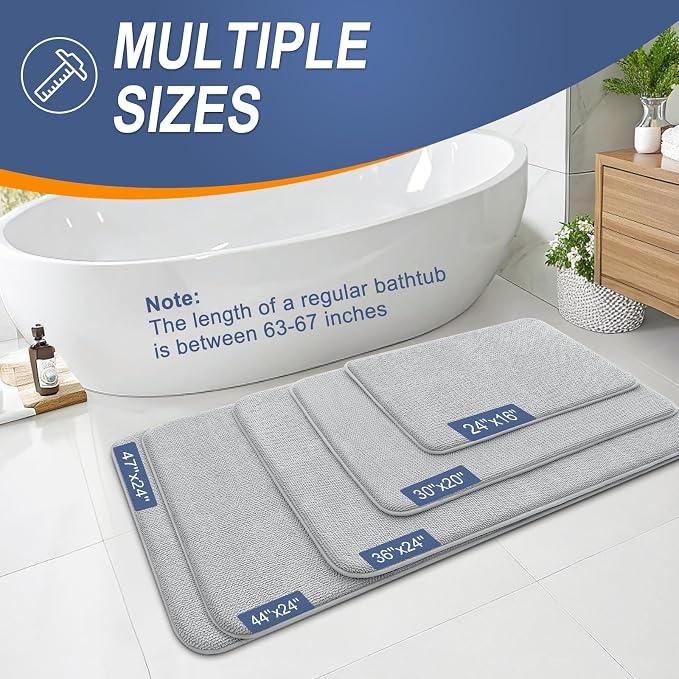 OLANLY Memory Foam Bathroom Runner Rugs 59x20, Long Bath Mats, Light Grey | Soft Quick Dry Bath Rugs, Non-Slip, Absorbent Machine Washable Mat for Bathroom Floor, Tub and Shower, Home Decor Accessories