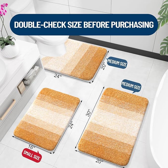 OLANLY Large Bathroom Rugs 44x32, Extra Soft Absorbent Microfiber Bath Rugs | Golden Yellow, Non-Slip Quick-Drying Rubber Backing, Washable Bath Mat for Floor, Tub and Shower, Home Decor Accessories