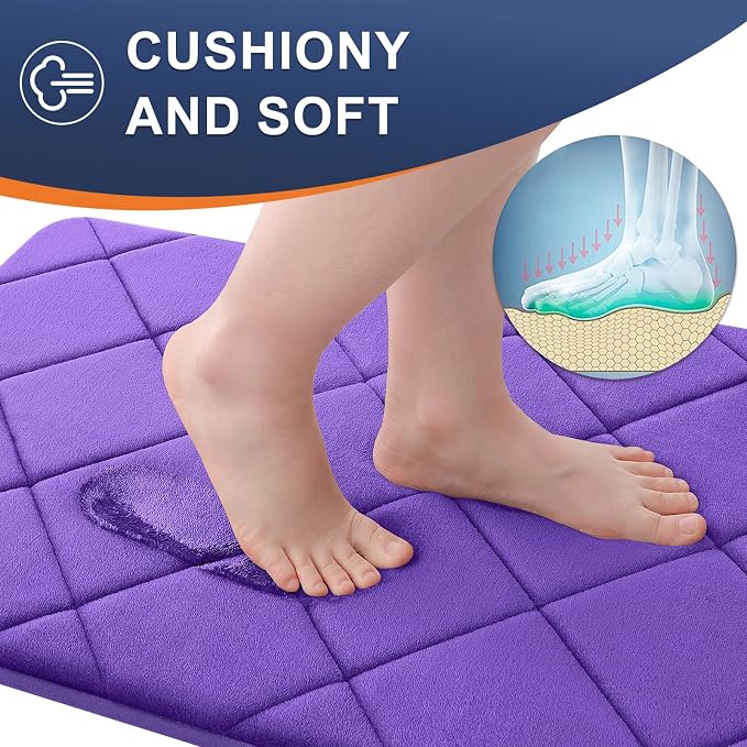 OLANLY Memory Foam Bath Mat 47x32, Ultra Soft and Absorbent Bathroom Rugs | Purple, Quick Dry, Machine Washable Shower Bath Rugs, Comfortable Bath Carpet for Bathroom Floor, Tub and Shower